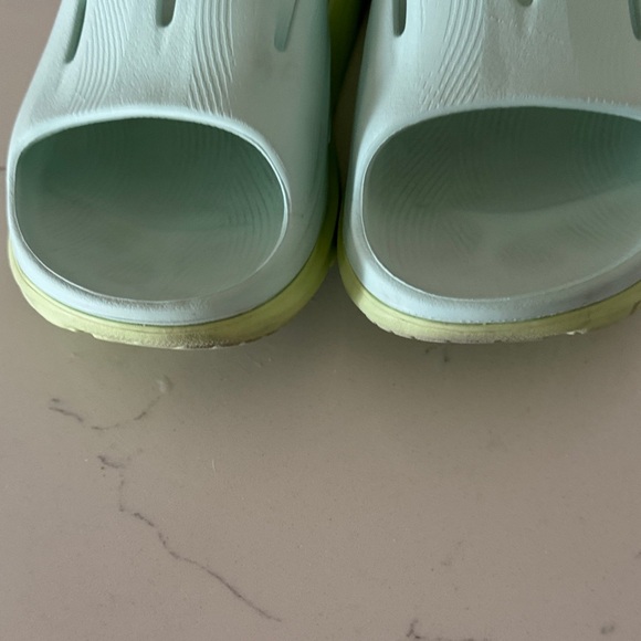 Hoka One One Light Aqua w/ Green Slide Sandals - Picture 5 of 9